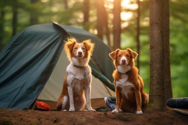 Los juegos del bosque Nova Scotia Duck Tolling Retriever y Jack Russell Terrier exploran las maravillas de la naturaleza