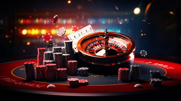 Juegos de casino telón de fondo pancarta ilustración en 3D