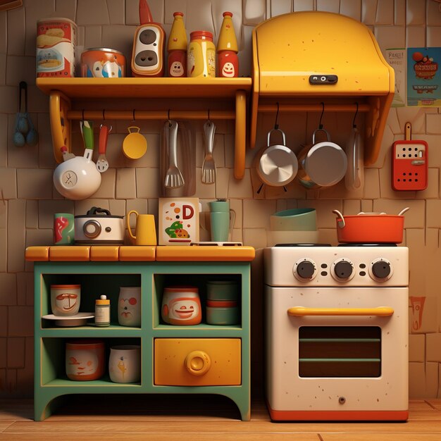 Juegos de cocina de juguete de dibujos animados 3d