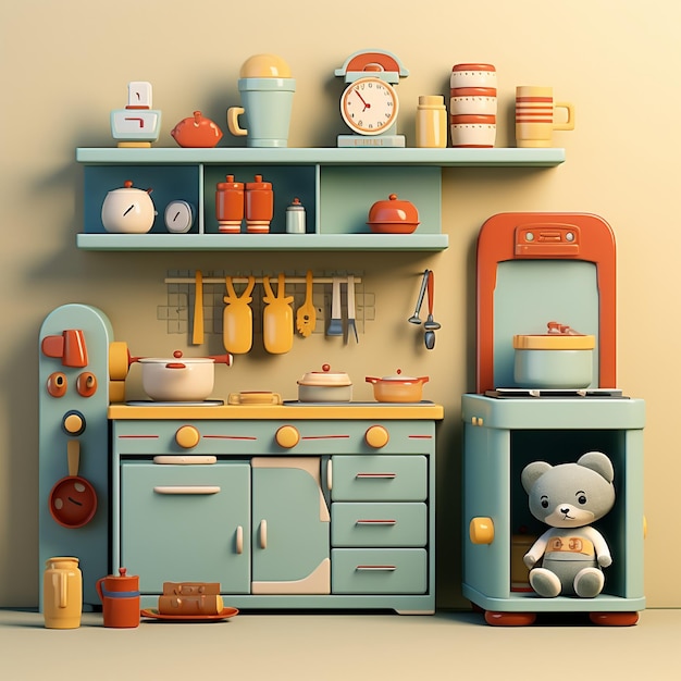 Juegos de cocina de juguete de dibujos animados 3d