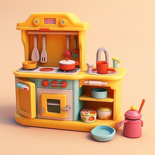 Foto juegos de cocina de juguete de dibujos animados 3d