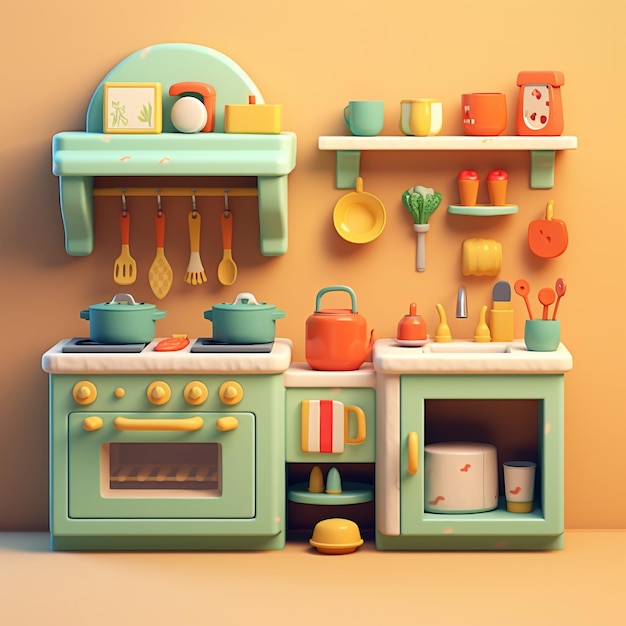 Juegos de cocina de juguete de dibujos animados 3d