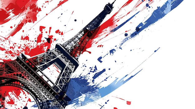 Foto juegos olímpicos de parís 2024: cartel ilustrativo en color de la torre eiffel con azul, blanco, rojo y color