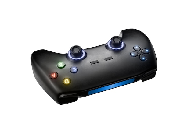 Juegos de video Joystick de juegos negro aislado en fondo blanco Gamepad 3D render