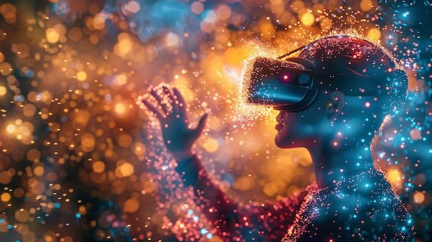 Jugador adolescente usando auriculares de realidad virtual que ilustra el concepto de tecnología de realidad virtual