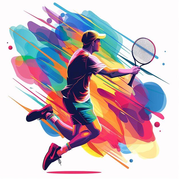 Jugador de bádminton de bajo perfil colorido en el juego de fitness