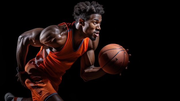 jugador de baloncesto afroamericano con una pelota