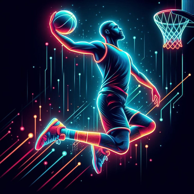 jugador de baloncesto arte de neón