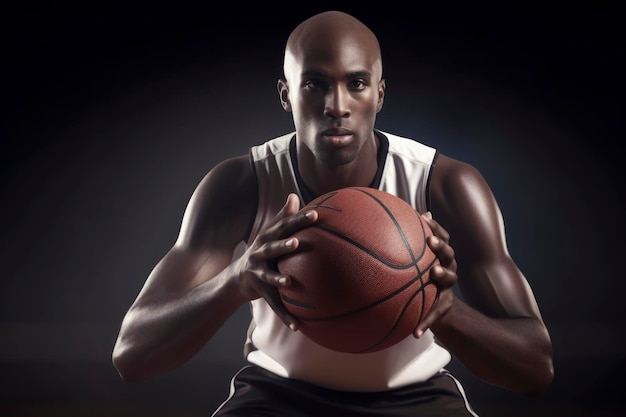 Jugador de baloncesto masculino afroamericano con una pelota Generado por IA