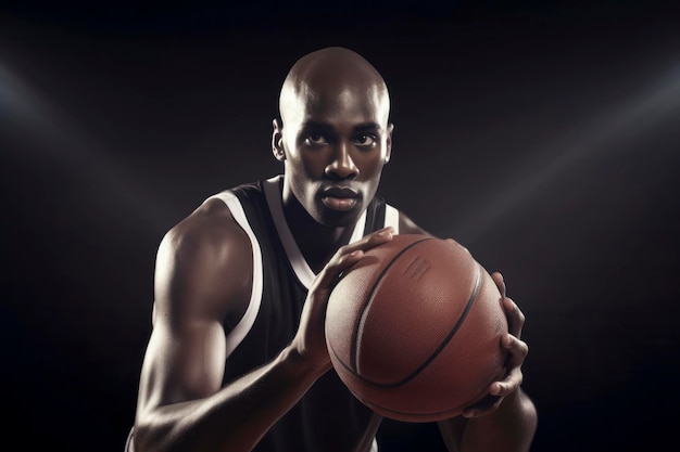 Jugador de baloncesto masculino afroamericano con una pelota Generado por IA