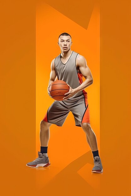 Foto un jugador de baloncesto con una pelota de baloncesto en la mano.