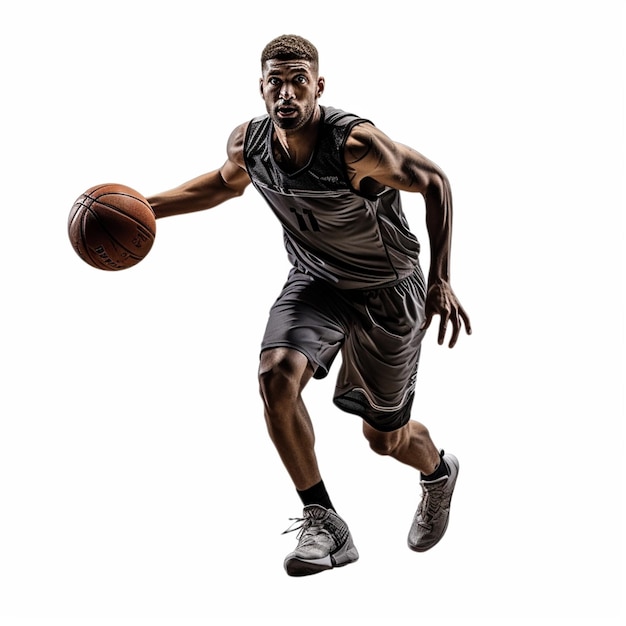 Un jugador de baloncesto con una pelota de baloncesto en la mano.