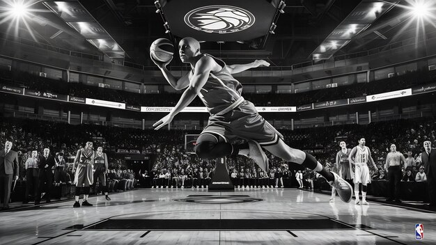 Jugador de baloncesto profesional en una acción en el campo de baloncestro