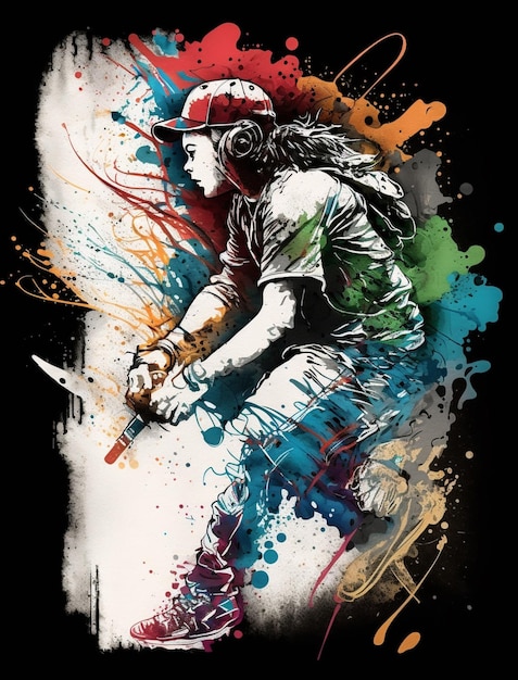 un jugador de béisbol armado balanceando un bate con salpicaduras coloridas ai generativa