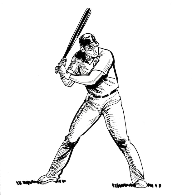 Un jugador de béisbol con un bate en la cabeza sostiene una pelota de béisbol.