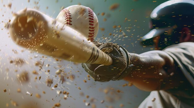 Foto jugador de béisbol golpeando la pelota con el bate en primer plano