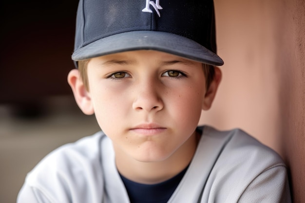 Un jugador de béisbol joven que mira la cámara creada con ai generativo