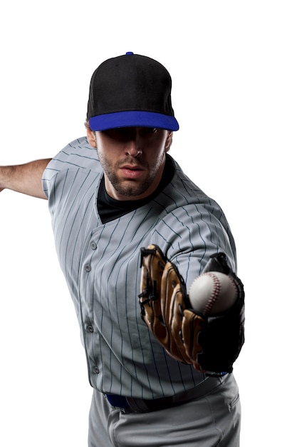 Jugador de béisbol con uniforme azul