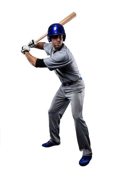 Jugador de béisbol con uniforme azul