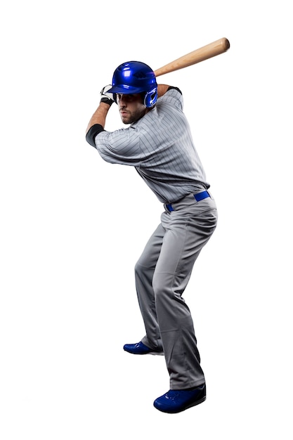 Jugador de béisbol con uniforme azul