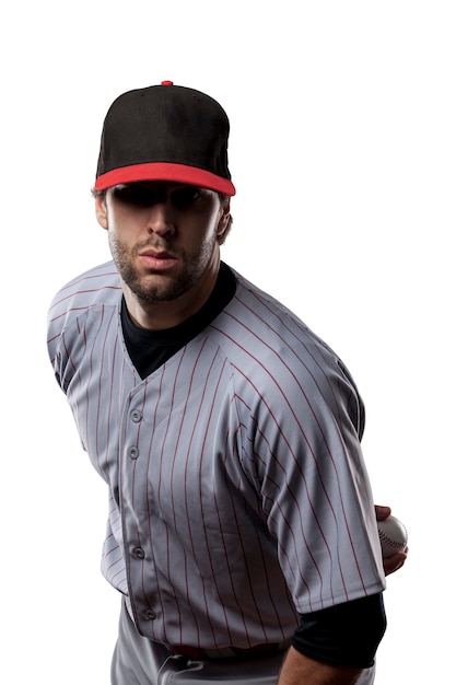 Jugador de béisbol en uniforme rojo.