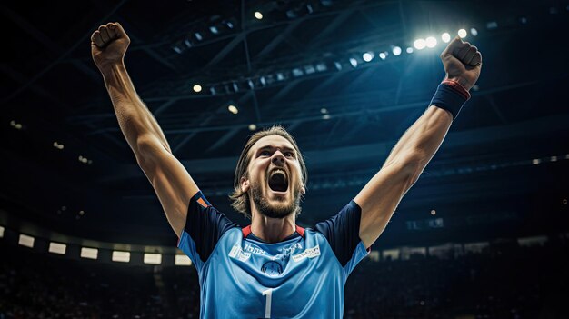 Foto un jugador celebra un salvamento exitoso