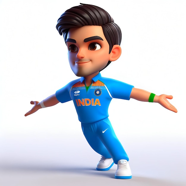 Jugador de cricket indio en 3D en una ilustración de fondo blanco