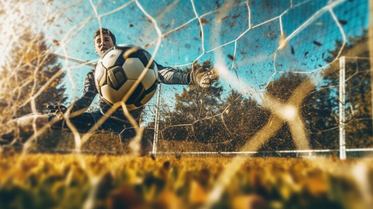 Jugador de fútbol en acción en el gol