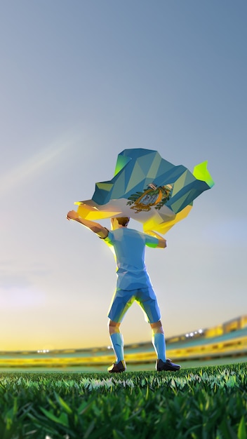 Jugador de fútbol después del campeonato del juego del ganador mantenga la bandera de San Marino. estilo poligonal