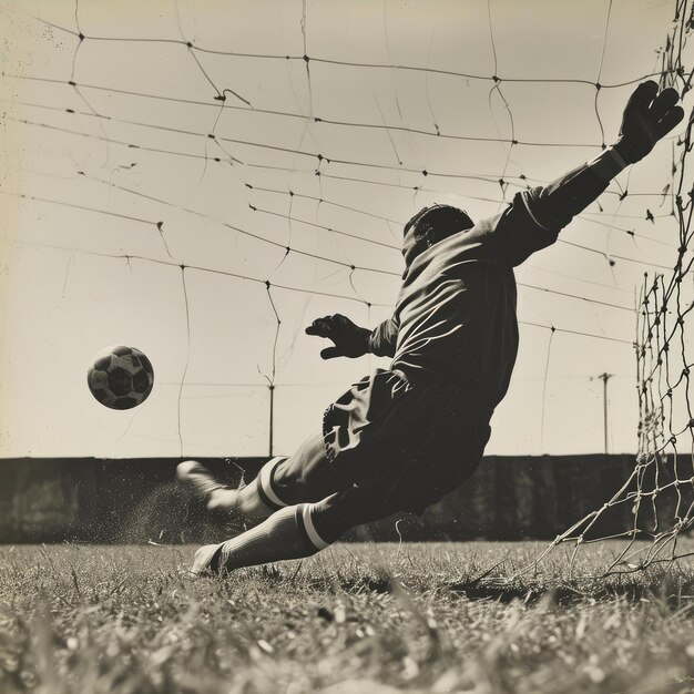 Foto jugador de fútbol jugando como acróbata