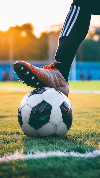 Jugador de fútbol o fútbol jugando con el pie