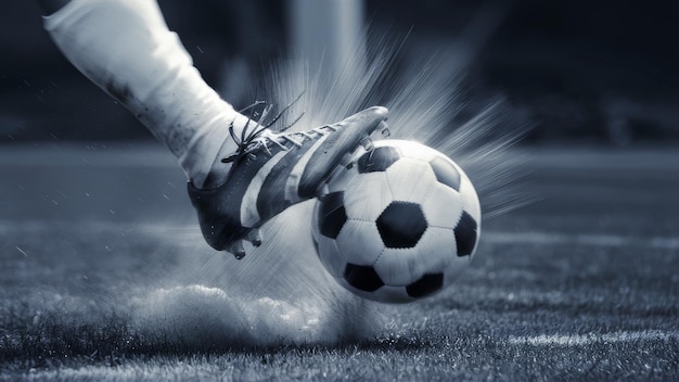 Jugador de fútbol pateando la pelota en el campo