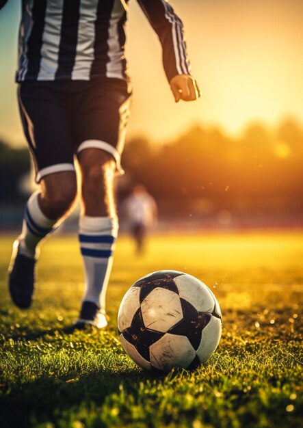 Foto el jugador de fútbol salta y pisotea para entrenar para atrapar y controlar el fútbol