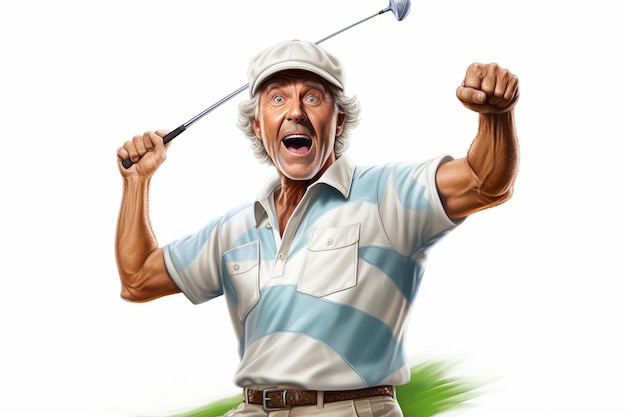 Foto jugador de golf en acción aislado en un fondo blanco ilustración vectorial