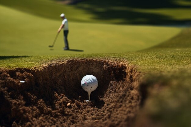 Foto jugador de golf con bolsa de golf y club de golf en el campo de golf verde ai generado