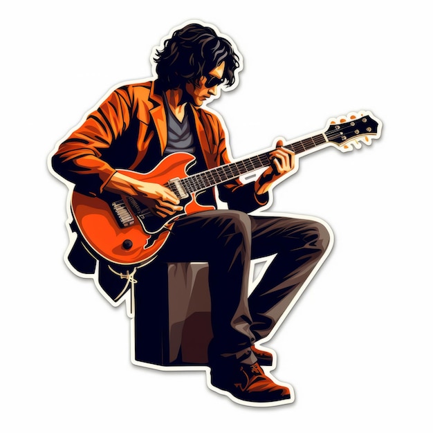 Foto jugador de guitarra sticker y decals 2d arte de juego con escenas realistas