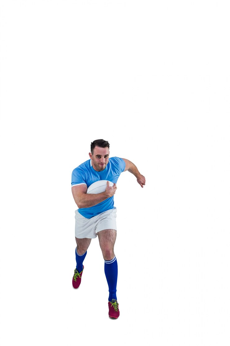 Jugador de rugby corriendo con el balón