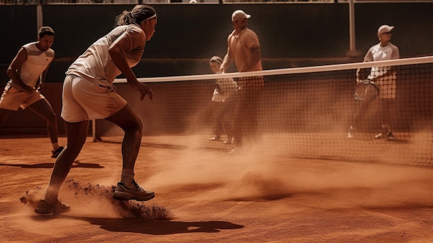 Un jugador de tenis está en la cancha con un hombre mirando.