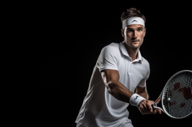 Foto jugador de tenis masculino jugando un partido en una cancha generada por ia