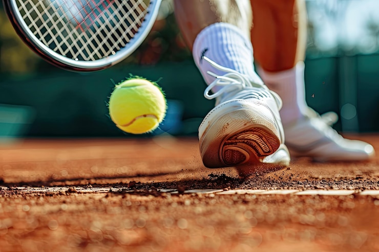 Foto un jugador de tenis con una raqueta de tenis y una pelota en el aire
