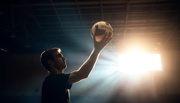 Un jugador de voleibol está a punto de servir la pelota.