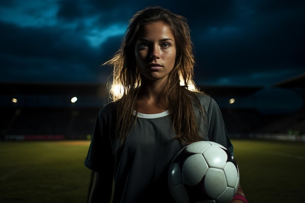 jugadora de fútbol femenino en el campo de fútbol.