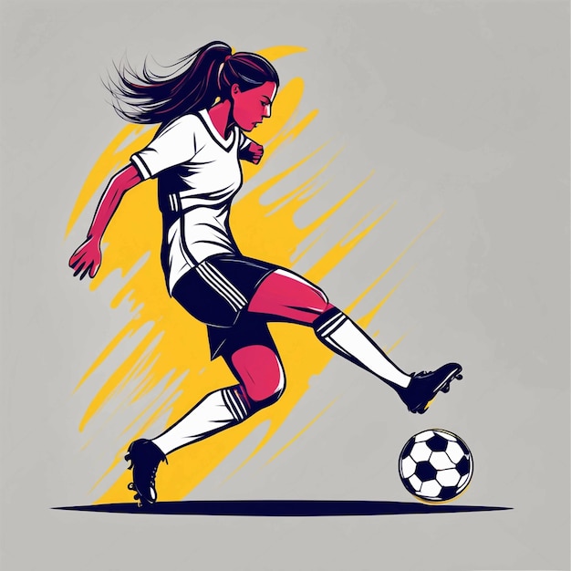 jugadora de fútbol femenino pateando una pelota de fútbol