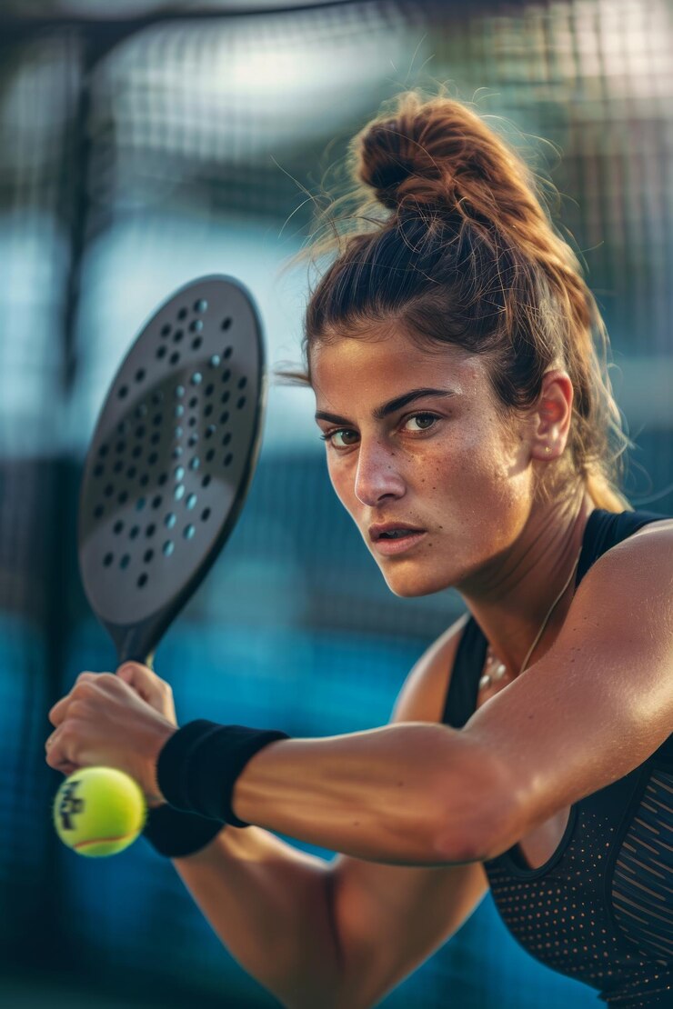 Jugadora de tenis de paleta femenina en acción