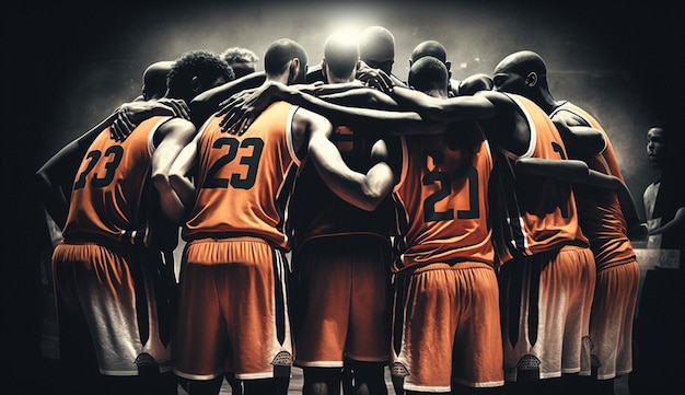 Foto los jugadores de baloncesto se juntan en un corrillo.