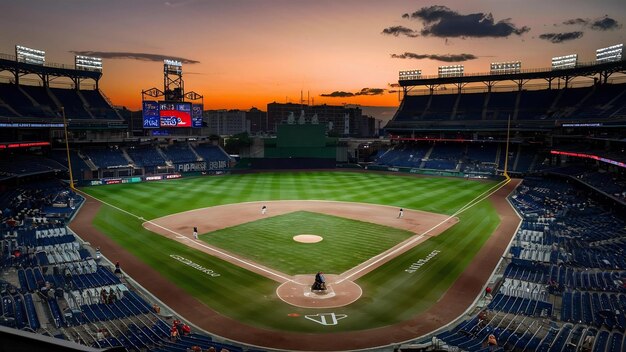 Jugadores de béisbol en un estadio profesional de béisbal por la noche durante un juego