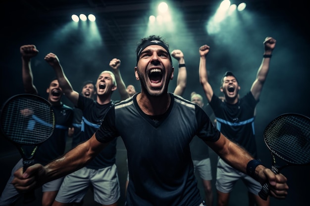 jugadores celebrando un momento victorioso después de un partido de pádel muy reñido