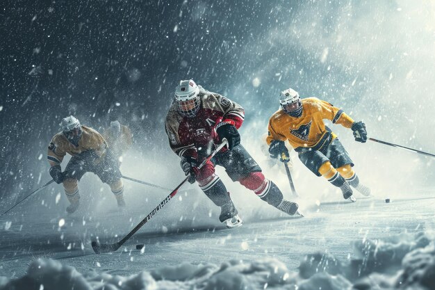 Jugadores de hockey en un partido de acción generado por AI