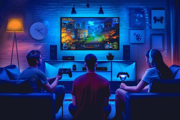 Los jugadores que juegan videojuegos en línea con joystick y reloj enormes trastorno de juego adicción a los videojuegos