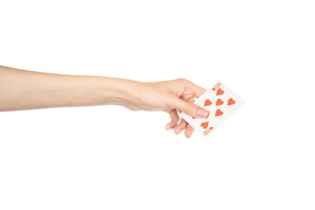 Foto jugando a las cartas en mano aisladas sobre fondo blanco